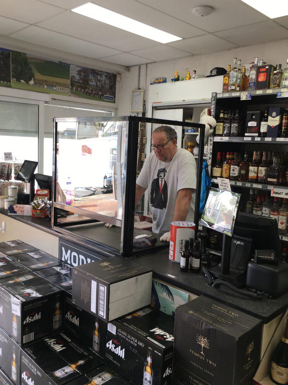 freestanding single panel Perspex screen - bottle shop U shaped counter booth perspex in bottleshop